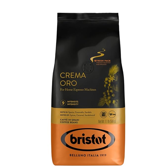 Bristot Italian Espresso – Medium Roast Coffee Beans for Espresso Machines – Rich Aroma of Cocoa, Spices & Cereals – 1.1 lb (500 g)