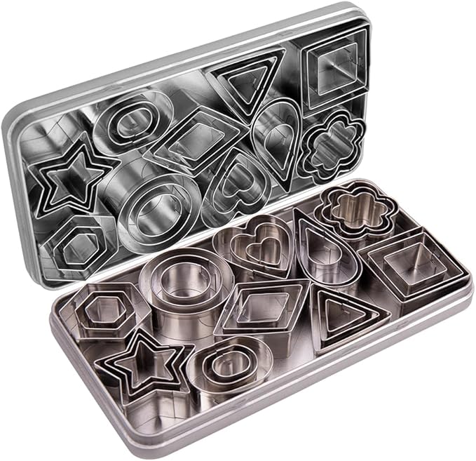 Mini Cookie Cutters Set- Small Heart Star Flower Round Square Hexagon Oval Diamond - 30Pcs Stainless Steel Cookie Cutters - Polymer Clay Cutters Mini Fruit Cutter Small Biscuit Cookie Cutters for Kids