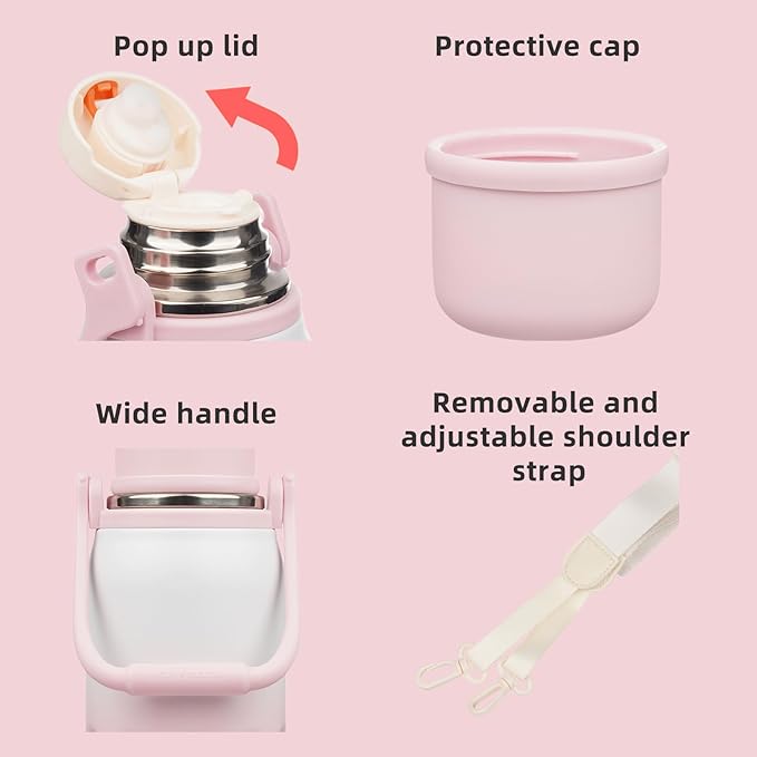 BJPKPK Insulated 40oz Thermos Water Bottle with Lid and Carry Handle Dishwasher Safe Stainless Steel Water Bottles,Pink Pearl