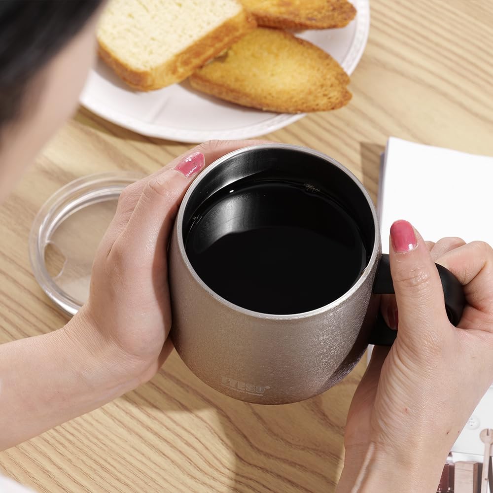 TYESO Office Coffee Mug,Vacuum Insulated Mug Double Wall Stainless Steel Cup (Rose Gold, 12 oz)