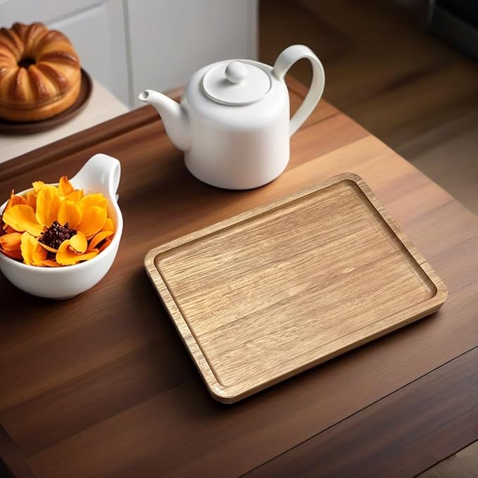 Wood Tray for Coffee Tea Extra Large Wooden Serving Tray for Food Fruit Snack Decorative Serving Platter, 17.7x13.8 Inches