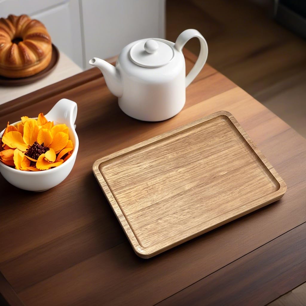 Oebberru Wood Tray for Coffee Tea Extra Large Wooden Serving Tray for Food Fruit Snack Decorative Serving Platter, 17.7x13.8 Inches, Light Color