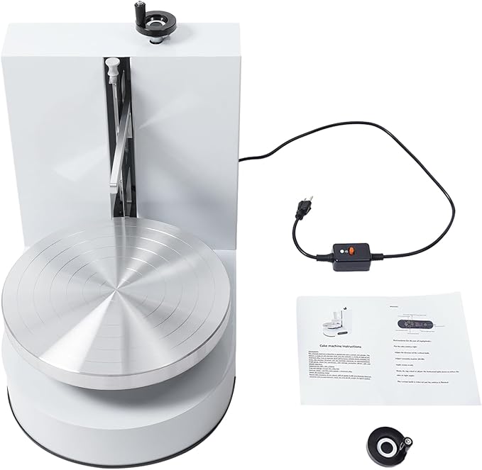 Cake Decorating Machine, 200W Electric Cake Cream Spreading Coating Machine with Adjustable Scraper, Turntable Cake Frosting Smoother, for 4-12in Cake, 60-320RPM (White)