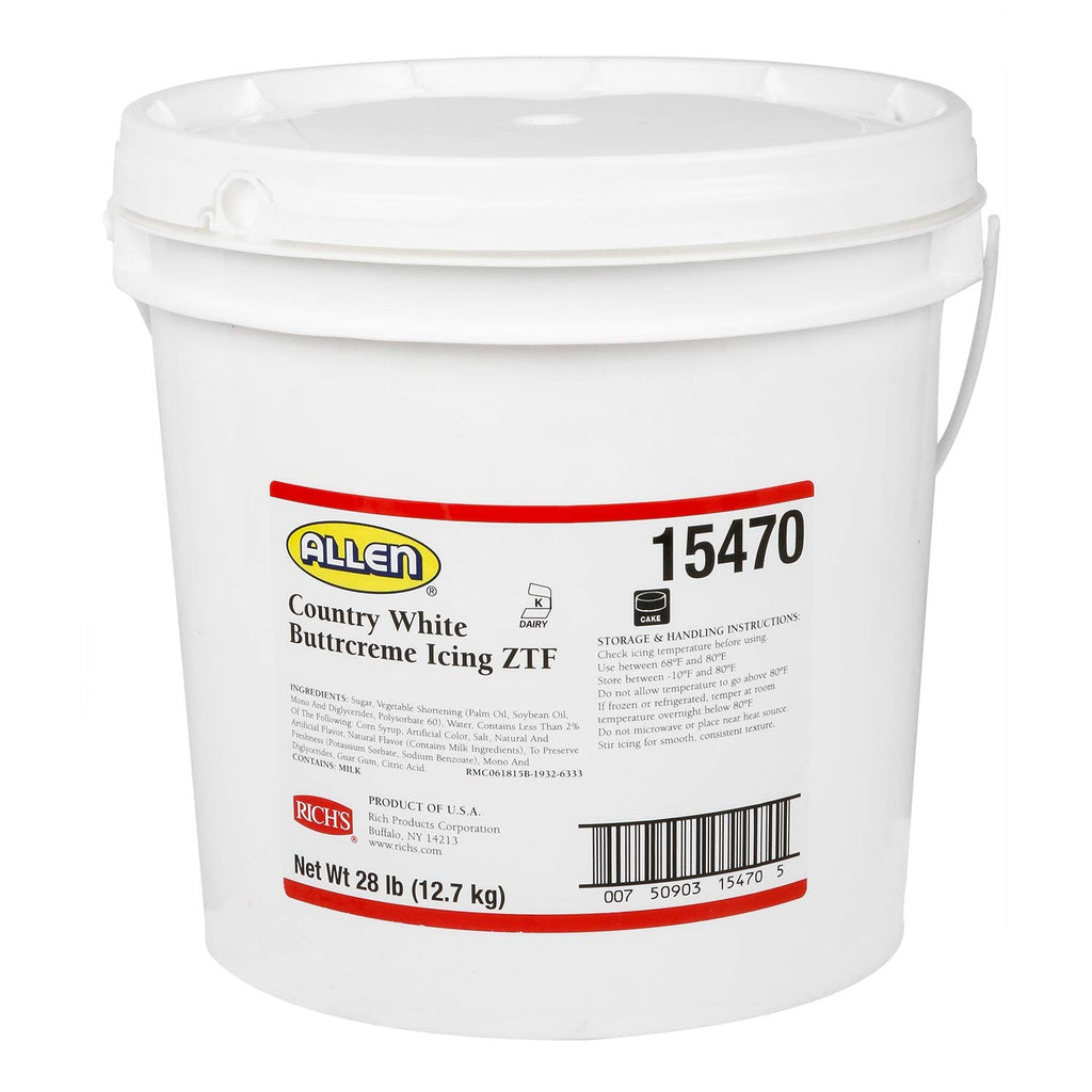 Rich's Allen Country White Buttrcream Icing ZTF, 28 Pound (Pack of 1), buttercream frosting for cake decorating, cake baking supplies