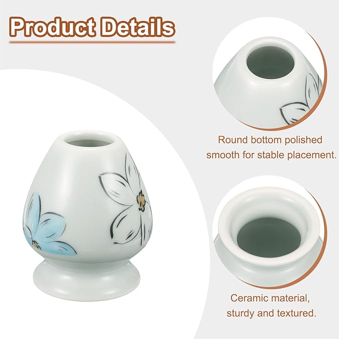 HARFINGTON Ceramic Chasen Stand 70mm Matcha Whisk Holder Tea Set Whisks Stand Traditional Matcha Tea Chasen Holder Tea Set Accessories for Tea Tasting, White Pattern