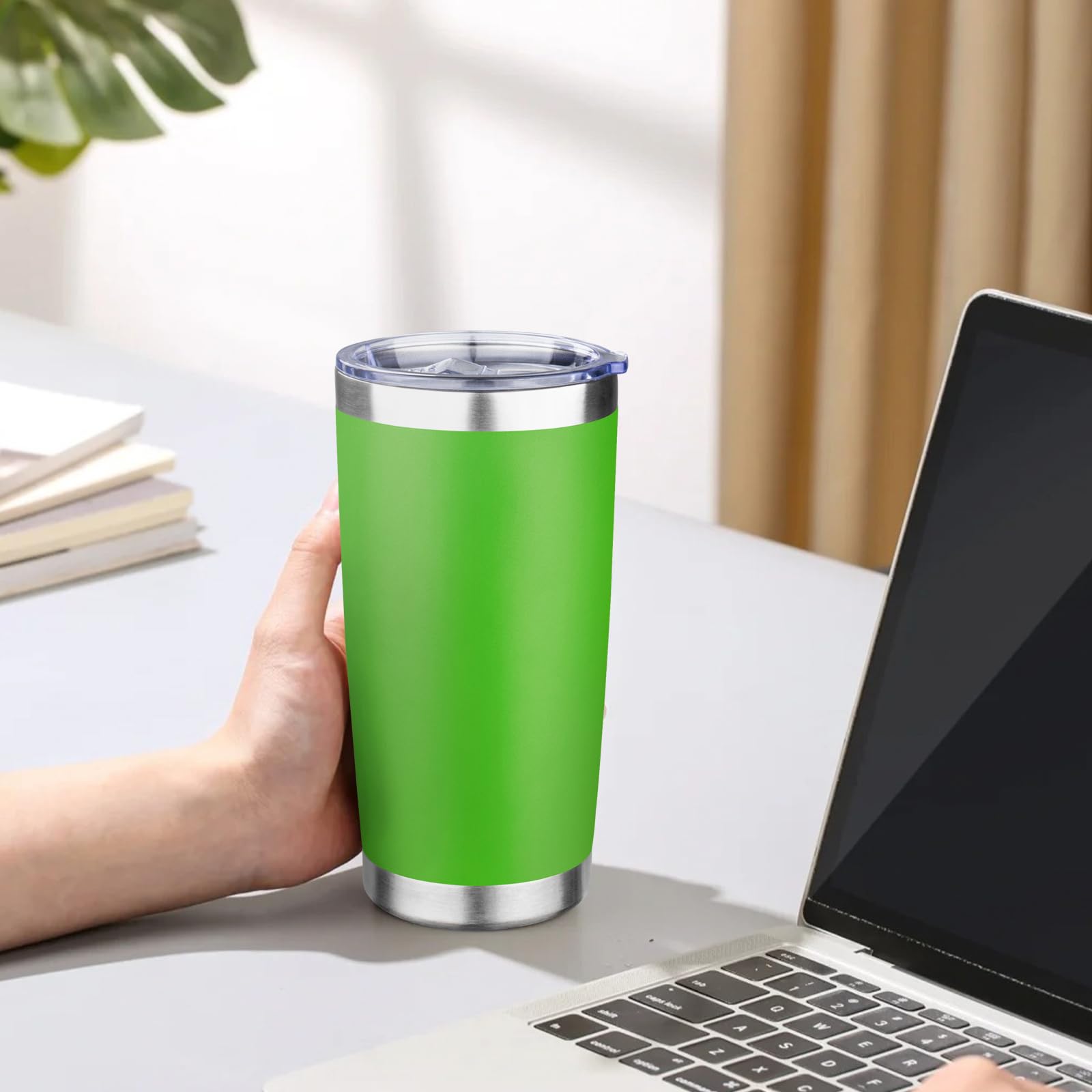 20oz Tumbler with Lid Double Wall Vacuum Insulated Travel Coffee Mug Stainless Steel Thermal Cup Powder Coated Sturdy Coffee Tumbler Bulk for Hot and Cold Beverages (Green-Teal-Orange-Yellow,4)