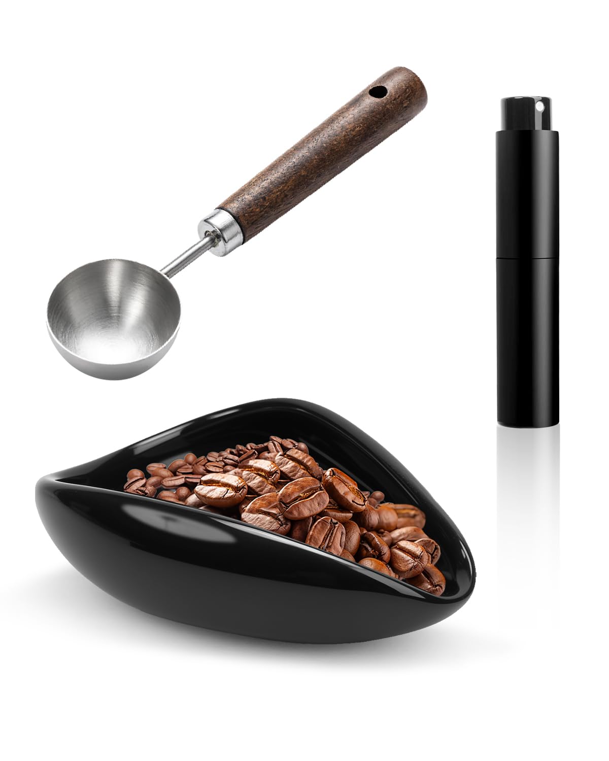 PROKITCHEN Coffee Dosing Cup Set, Ceramic Espresso Dosing Cup, 10ml Coffee Spray Bottle, 15ml 304 Stainless Steel Measuring Spoon with Wooden Handle