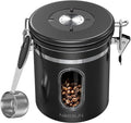 Coffee Canister With Window,22oz Stainless Steel Airtight Coffee Bean Storage Grounds Container with Date Tracker and Scoop,Grounds Kitchen Food Canister Jar for Beans,Tea,Sugar,Flour,Cereal