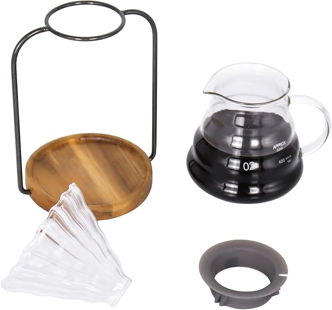 SOTECH Pour Over Coffee Dripper Stand Transparent Glass Dripper Server with Paper Coffee Filters Manual Hand Drip Coffee Brewing Kit for Home Office Camping