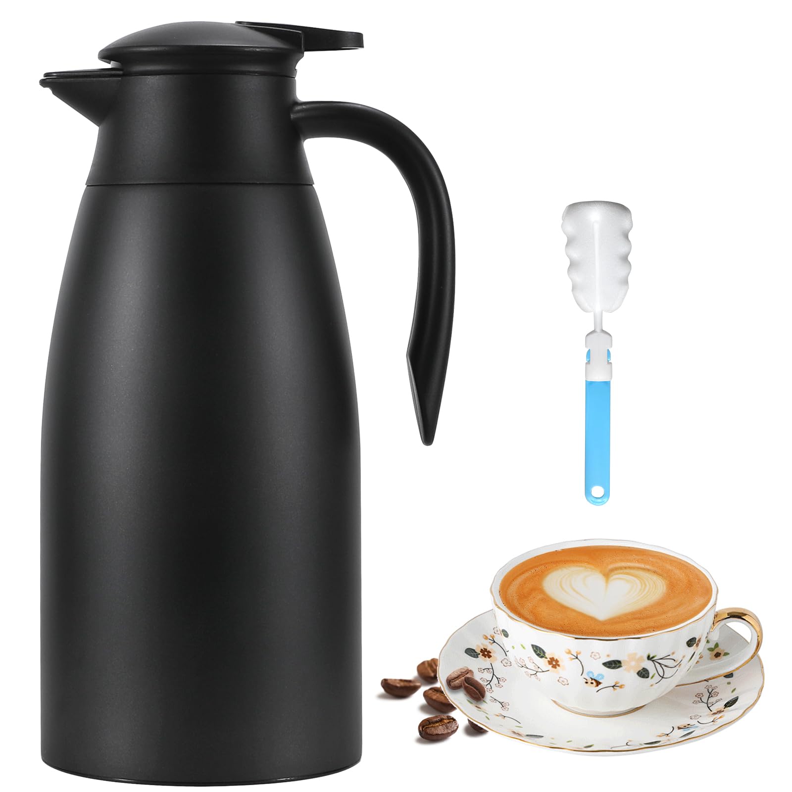 Thermal Coffee Carafe, Updated Insulated Stainless Steel Coffee Carafes for Keeping Hot Coffee & Water Hot Beverage-12Hours, Double Walled Vacuum Coffee Carafe (black)
