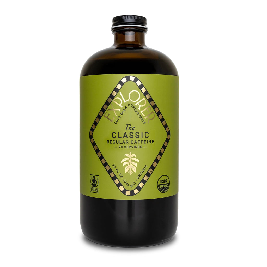 Explorer Cold Brew Organic Liquid Coffee Concentrate, Classic Regular Caffeine, Drink Iced or Hot, 32 fl oz, Makes 20+ Cups