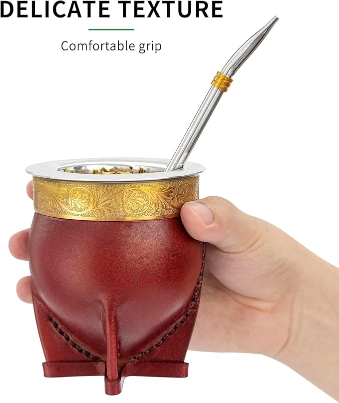 304 Stainless Steel Argentina Yerba Mate Cup With Straw Tea Gourd Mug One Bombilla Mate (Straw) a Cleaning Brush (Brown)