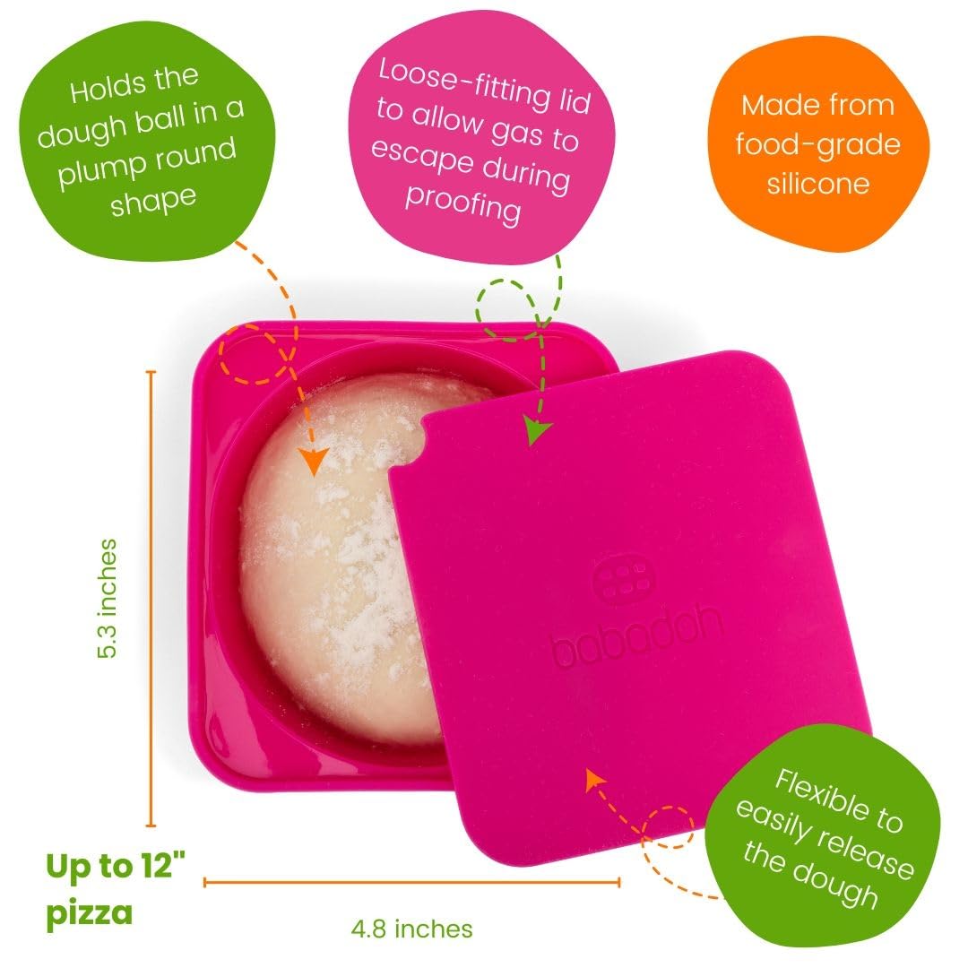 Babadoh Pizza Dough Proofing Silicone Containers with Lids | Pizza Making Accessories | The Perfect Pizza | Set of 3 | Multi Bright (1 Berry, 1 Orange, 1 Lime) | Original Size (make 12" Pizzas)