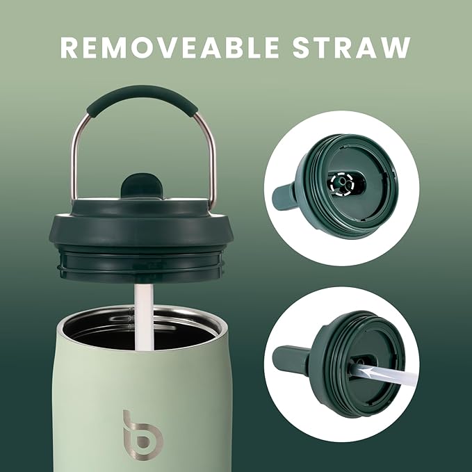 BOTTLE BOTTLE Stainless Steel Water Bottle with Straw and Lid, 32 oz Vacuum Insulated Flask Stay Cold for 24 Hrs Hot for 12 Hrs Leak-Proof Wide Mouth Sports Water Bottles for Men green
