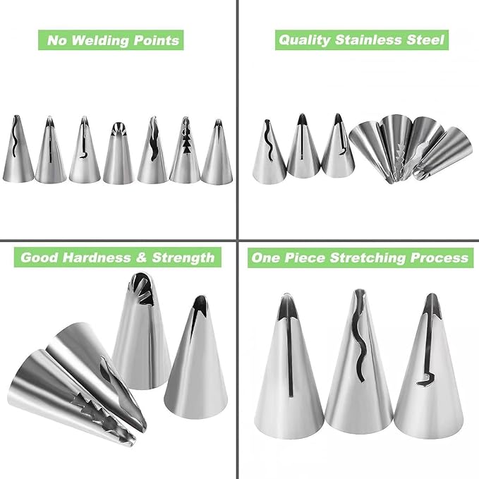 10pcs Cake Decorating Icing Piping Tip Set, Pleated Skirt PipingNozzles Set Ruffle Piping Tips Stainless Steel Frosting TipsDecorating Tips for Cake Cupcakes Cookies with A Cleaning Brush(10pcs)