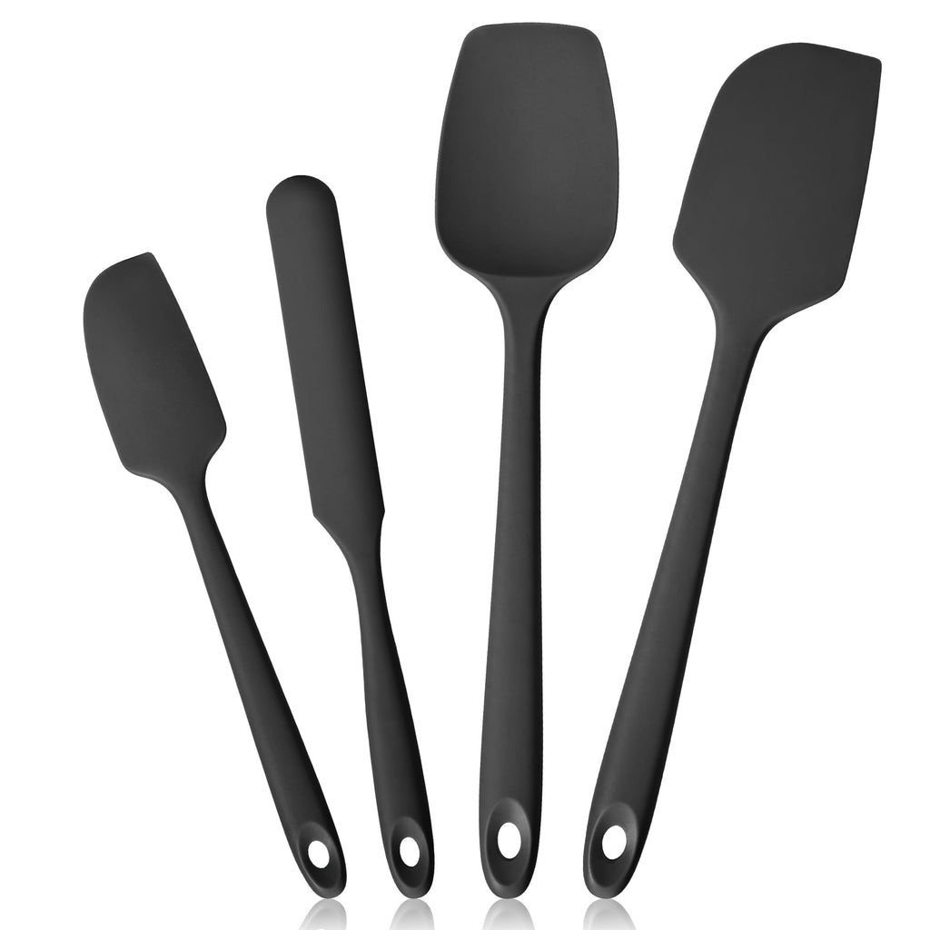 Lilybeam 600ºF Heat Resistant Silicone Spatula Spoonula Set of 4, Black