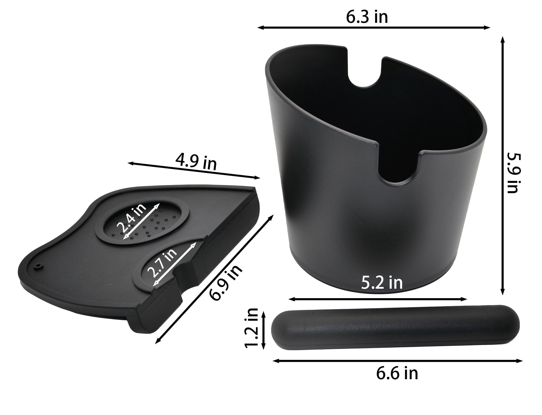 IAOSEN 6.3 inch Large Espresso Knock Box Silicone coffee Tamper Mat Espresso Machine Accessories Set of 2 with Removable Knock Bar and Anti-Slip Base for Home Office Barista Tools for Bar Shop