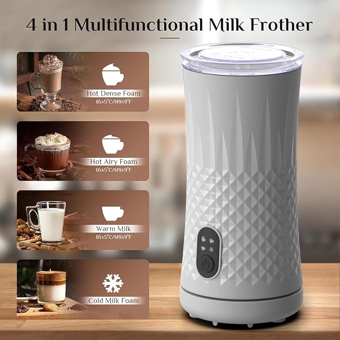Milk Frother, Elec3 4 in 1 Electric Frother and Steamer 8.1oz/240ml Milk Warmer Coffee Foamer, Automatic Warm and Cold Foam Maker for Latte,Cappuccino,Macchiato,Chocolate