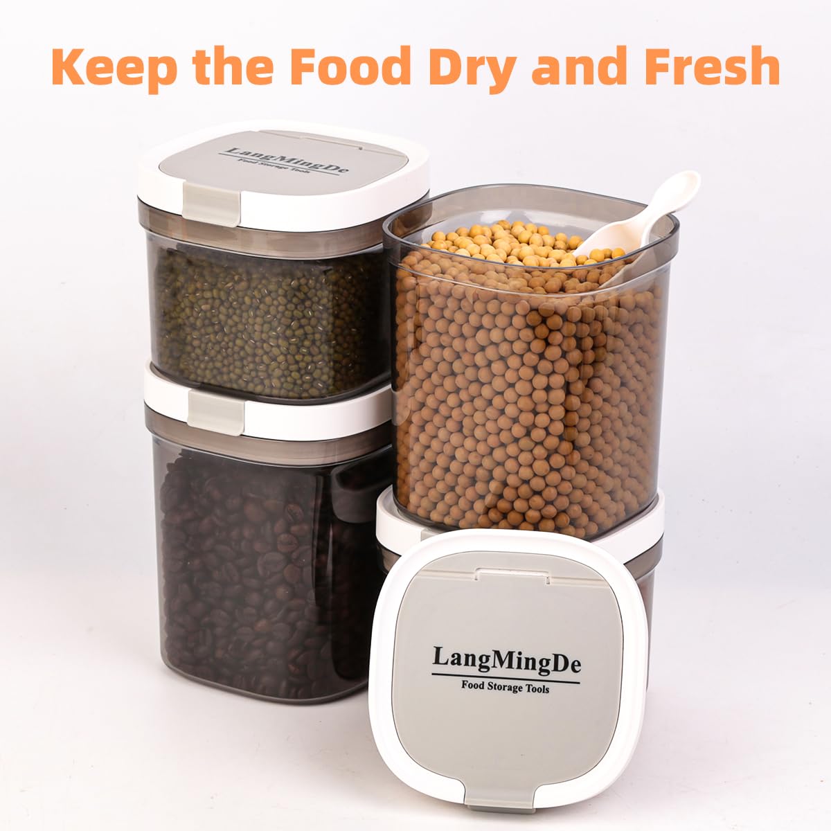 LANGMINGDE 4PCS Coffee Storage Containers, BPA Free Plastic Kitchen Canisters Set for Ground Coffee, Spices, Herbs, Candy, Snacks, FA-G310074