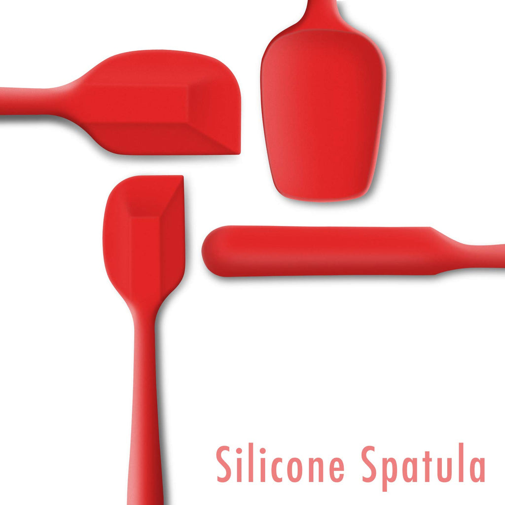 JXWING 4-Piece Silicone Spatula Set with Stainless Steel Core, Red