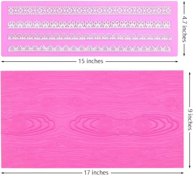 Embossing Lace Fondant Molds, Woodgrain Fondant Mats Molds, Silicone Molds for Cake Decorating set of 2