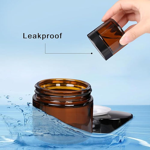 1 ozGlass Cosmetic Jars With Lids 3pcs Small Makeup Containers(1 OZ, Amber)