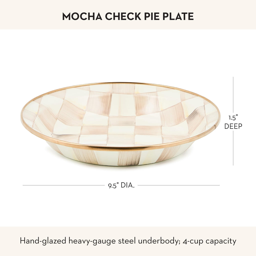 MACKENZIE-CHILDS Enamel Pie Plate, Brown-and-White Mocha Check
