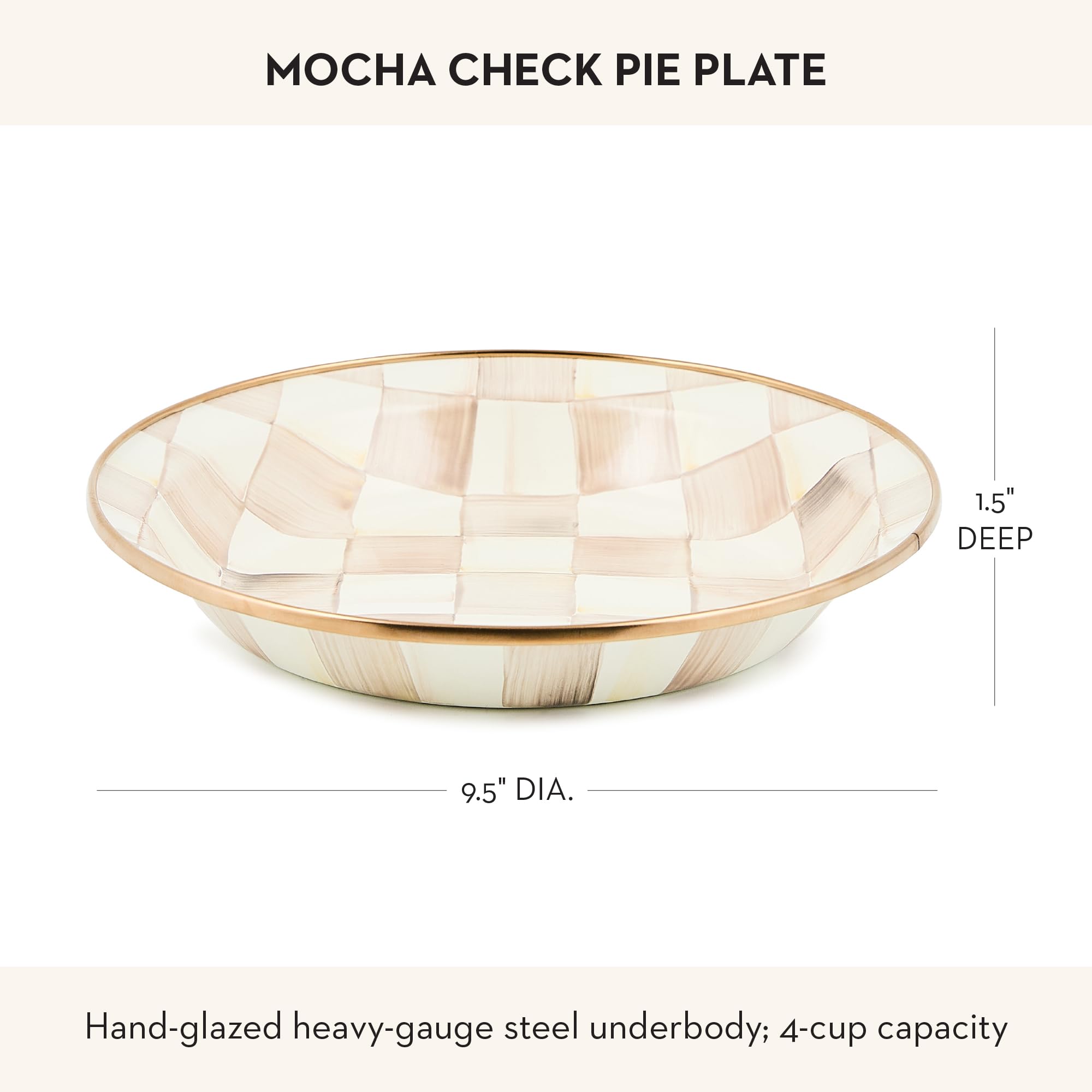 MACKENZIE-CHILDS Enamel Pie Plate, Brown-and-White Mocha Check