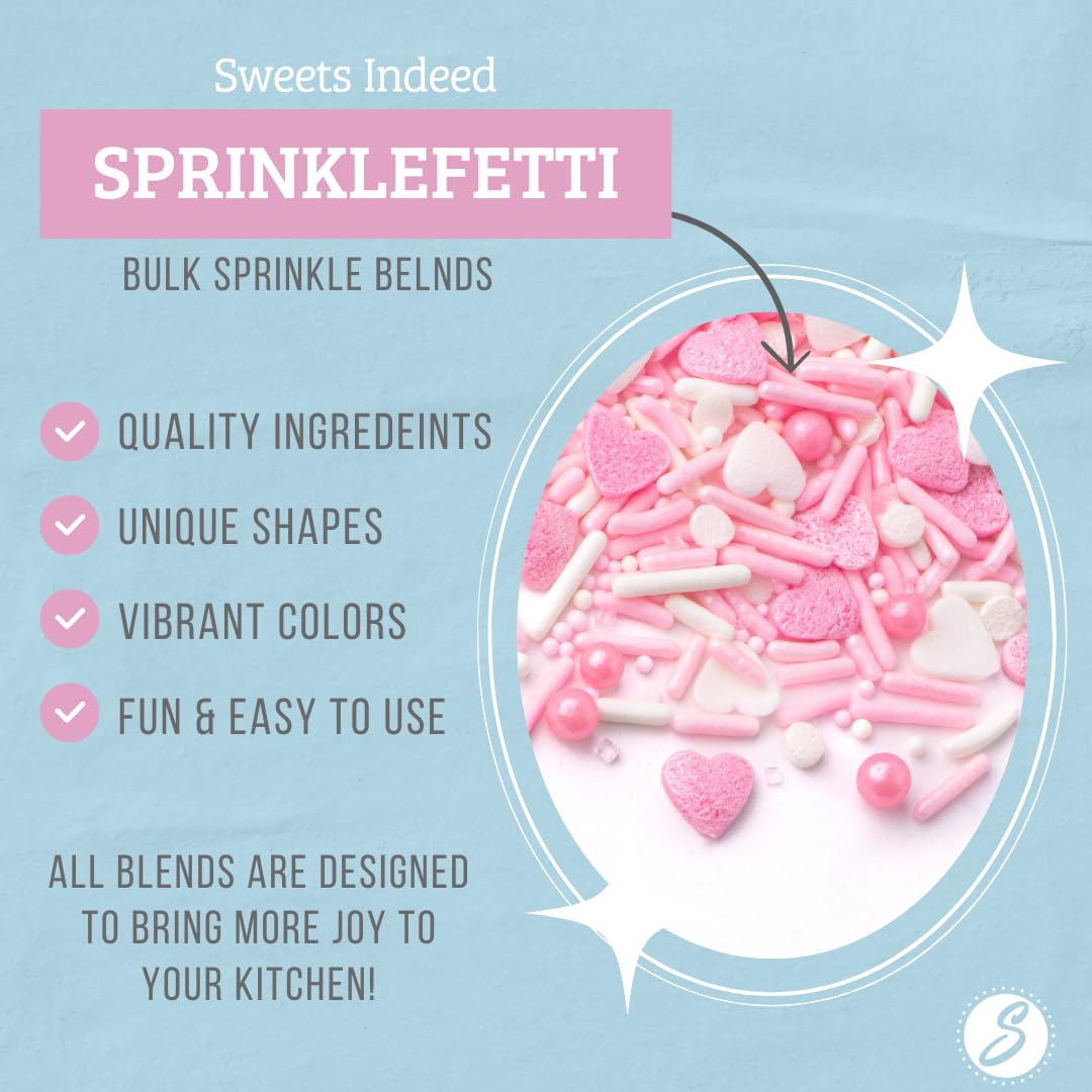 Sweets Indeed Valentines Day Heart Sprinkle Mix | Pink & White Jimmies, Sugar Pearls, Confetti Quins, Nonpareils & Heart Shapes | Baking & Decorating, 4 ounces
