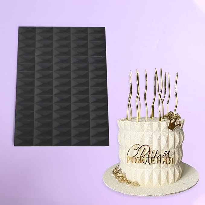 mostsom Silicone Lace Cake Mold Cube Pattern Fondant Impression Mat for Baking, Candy, Chocolate, Buttercream Decorating - Reusable Non-Stick Flexible Cake Decor Tool (A_ Cube Pattern)
