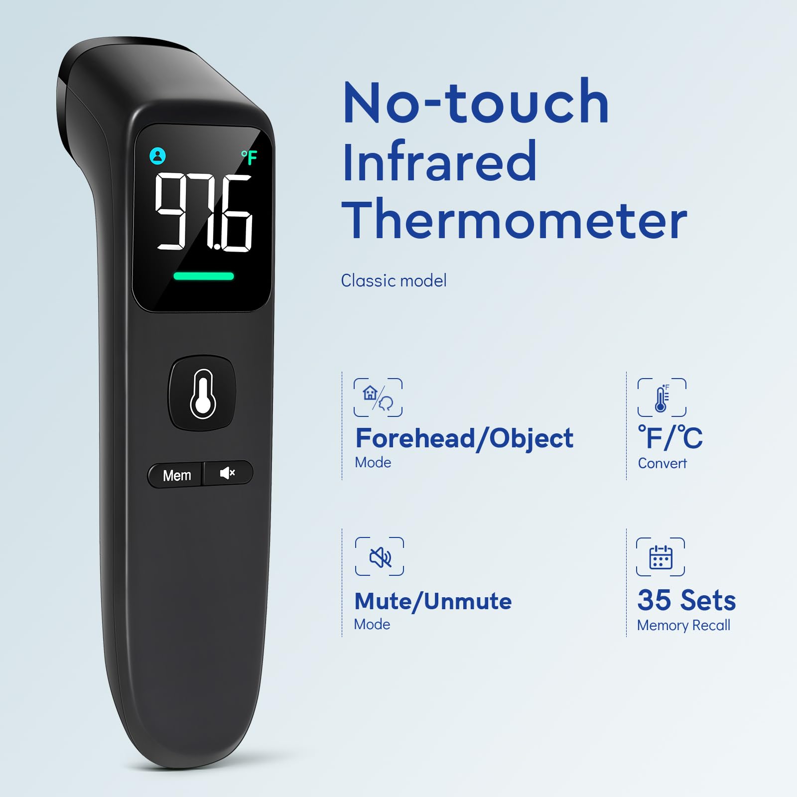 Viproud Touchless Thermometer for Kids and Adults, 1-Second Reading, Black
