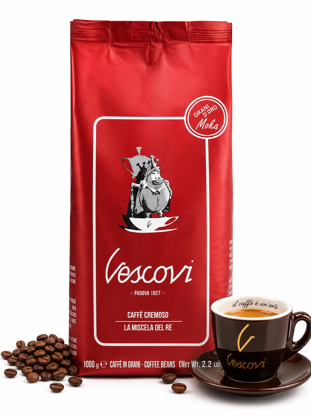 V Vescovi Cremoso Coffee Beans – Premium Italian Espresso Beans – Medium Roast – 2.2 lb – 1 kg