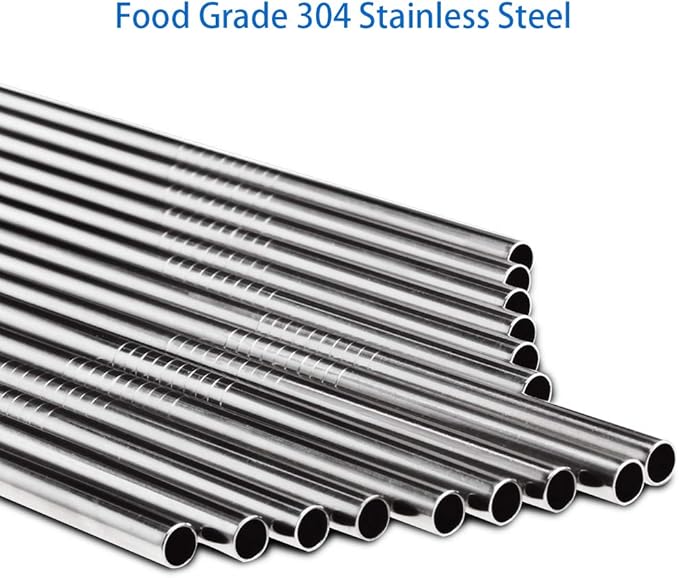 Tomorotec Reusable Straws 30 Pack, Stainless Steel Drinking Straws, Metal Straw Bulks for Smoothies Tumblers Cocktail MilkShake,Set of 15 Straight and 15 Bent with 2 Cleaning Brushes, Silver