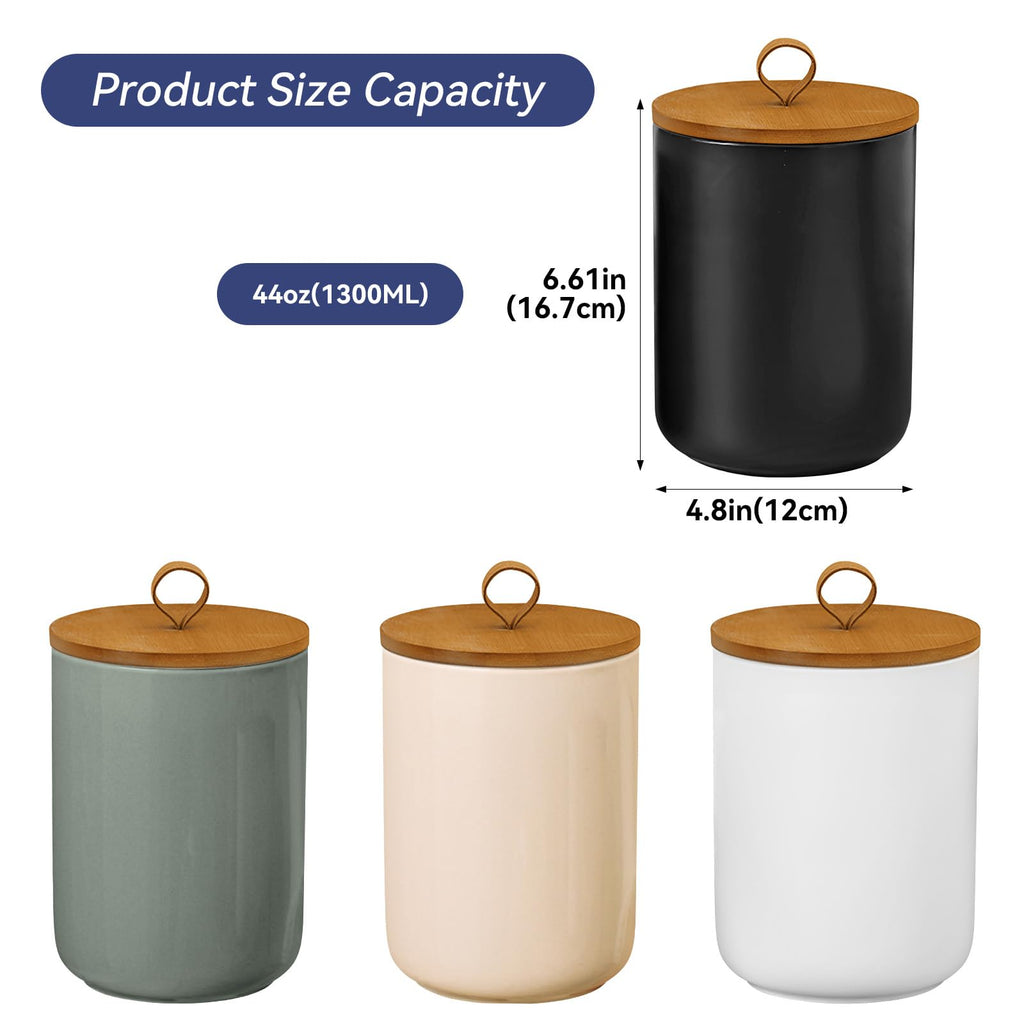 Jueison Ceramic Storage Jars, Modern Airtight Canisters with Wooden Lid (White)