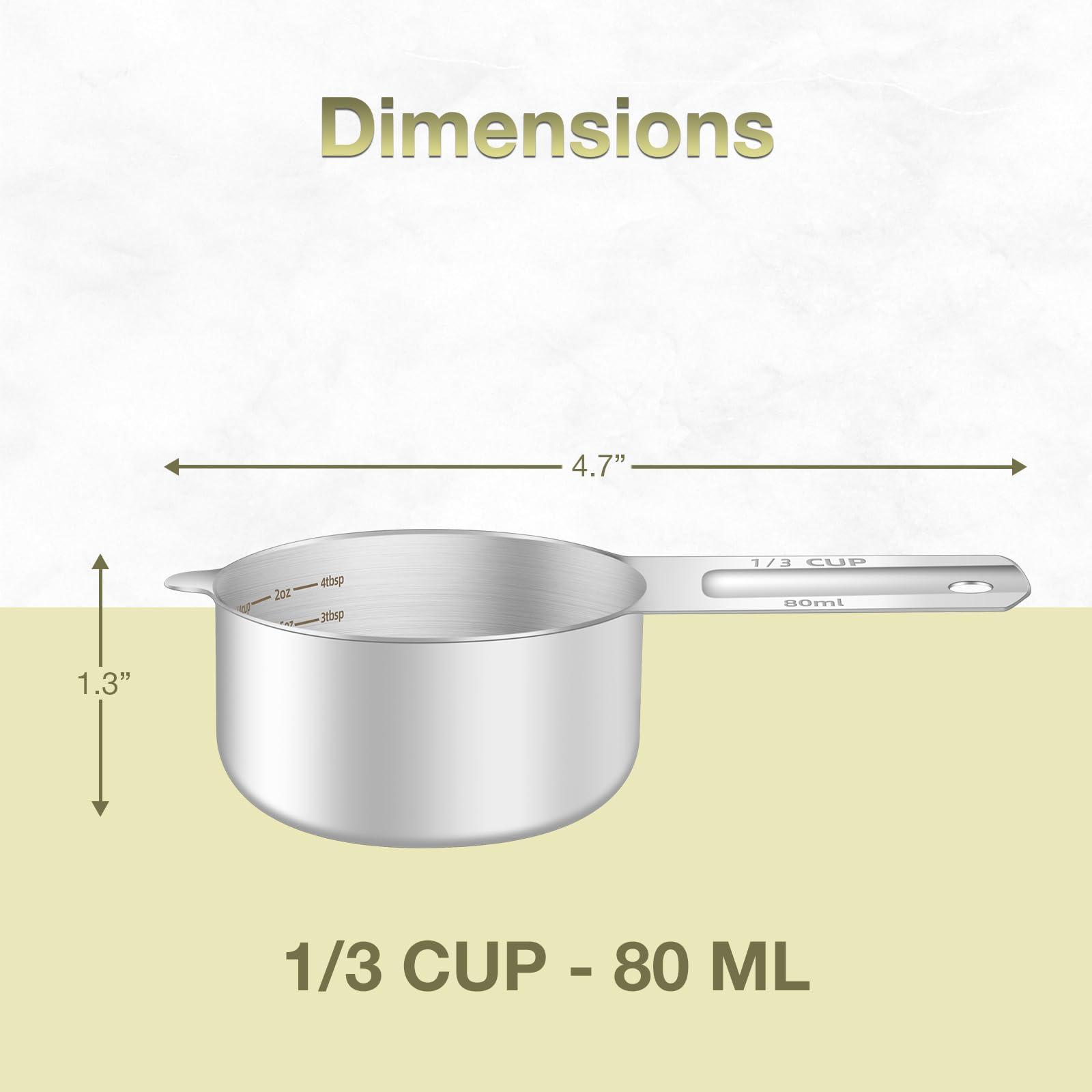 2PCS 1/3Cup (80ml, 2.6oz) Measuring Cup, Etched Inner Scale Measure Scoop