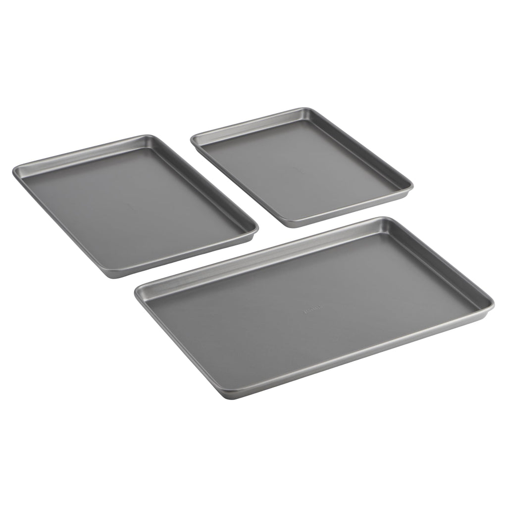 GoodCook Everyday Nonstick Baking Sheet Set, 3 Pack Includes Small (13×9) Medium (15×1) and Large (17×11) Pans Carbon Steel Construction Cookie Sheets Bakeware Set, Gray