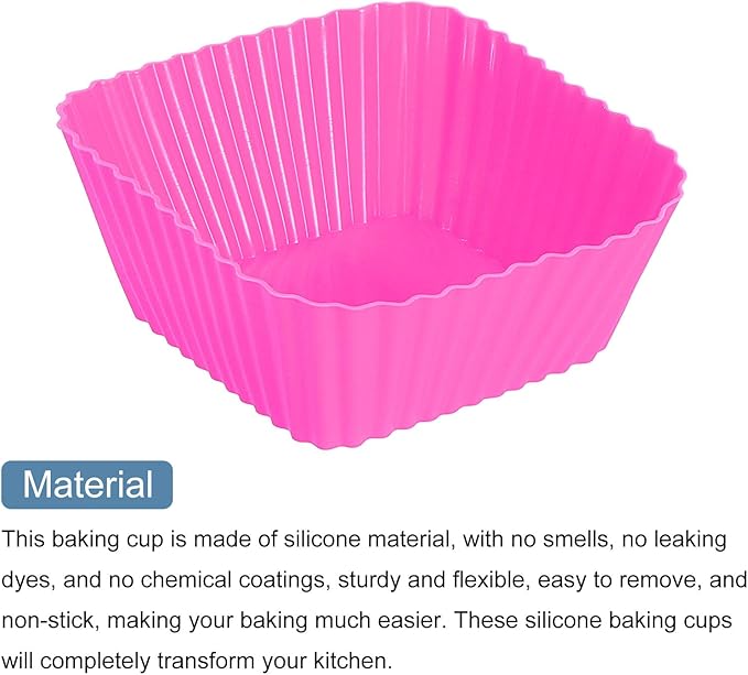uxcell 36Pcs Silicone Cupcake Baking Cups, Silicone Muffins Liners Non-Stick Square Baking Cups, for Cooking Eggs Baking Muffins and Make a Cake(Rose Red)
