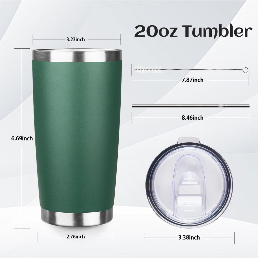 DIW 20oz Insulated Tumbler Travel Coffee Mug with Lid Straw(Dark Green,1)