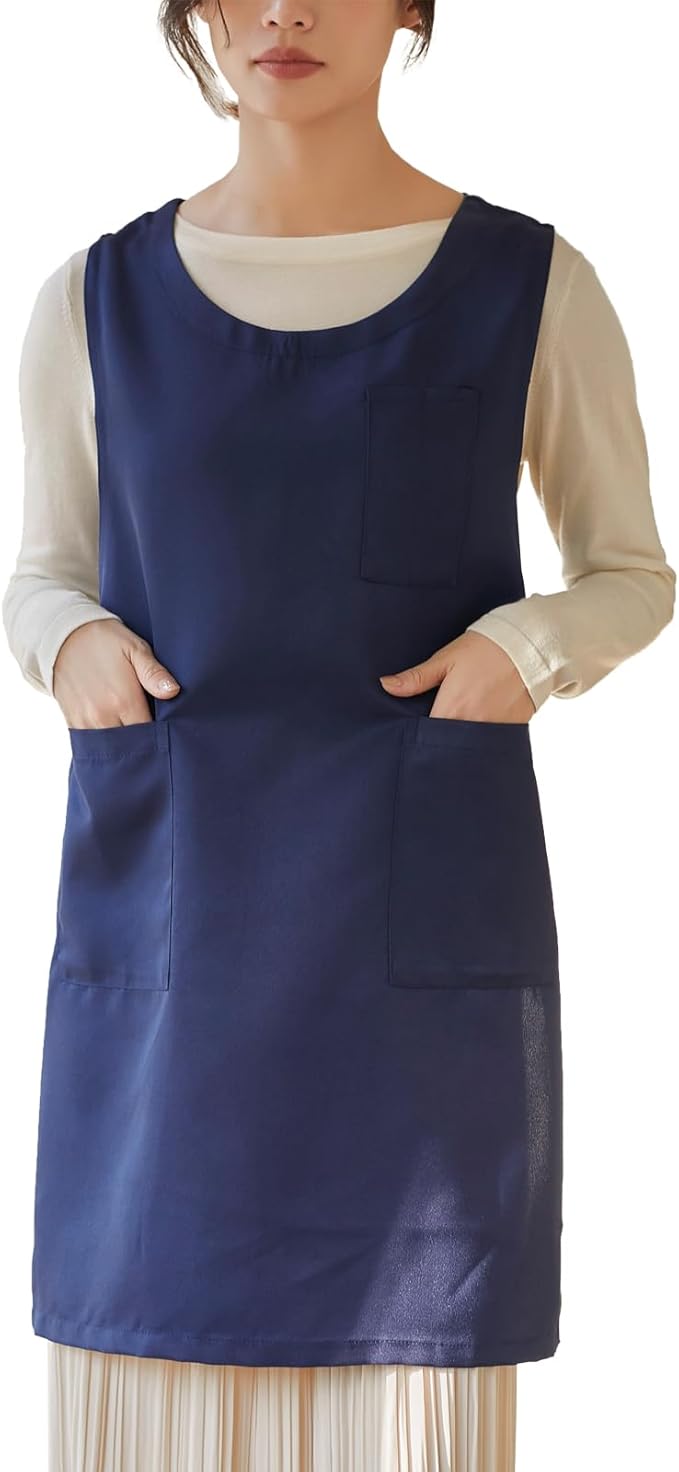 Women Cobbler Apron Japanese Style Aprons with 3 Pockets for Work Chef Kitchen