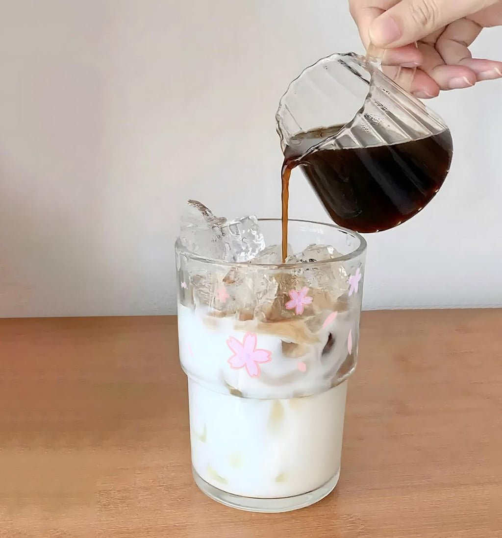 Colnic Iced Coffee Cup, 15Oz/450ml Glass Cups With Lids And Straws, Iced Coffee Glasses Tumbler, Thick Wall Mug For Tea Water With Glass Straw, Coffee Cute Tumbler Gifts (Pink)