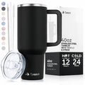 tweevo 40 oz Tumbler With Handle and Straw Made of Stainless Steel - Double Wall Vacuum Insulated Tumbler With Lid - Sweat Proof Easy Grip, BPA-Free, Dishwasher Safe Tumbler (Black)