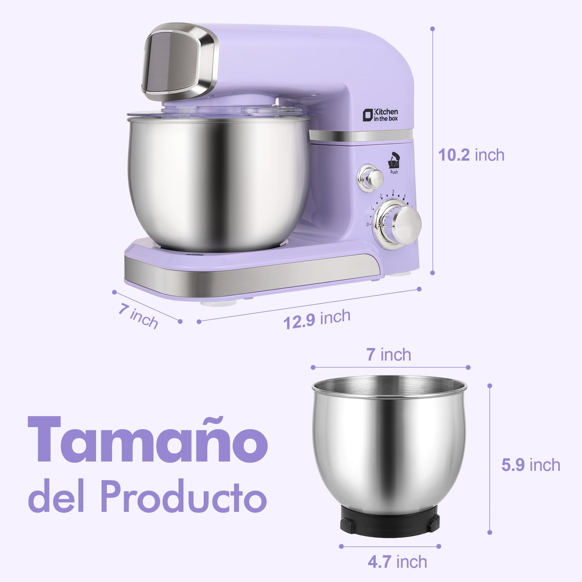 Stand Mixer, Kitchen in the box 3.2Qt Small Electric Food Mixer,6 Speeds Portable Lightweight Kitchen Mixer for Daily Use with Egg Whisk,Dough Hook,Flat Beater (Purple)