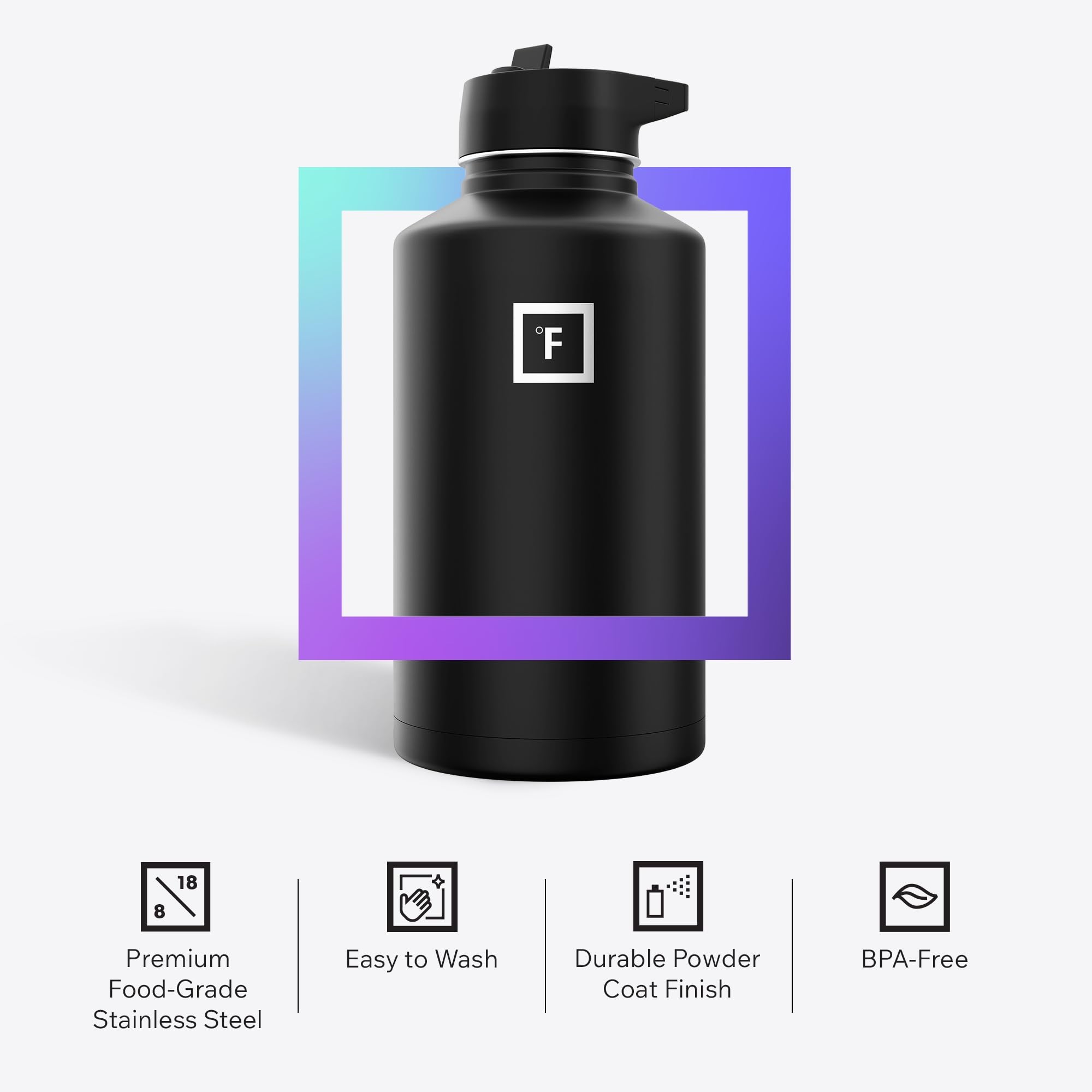 IRON °FLASK 64 oz Wide Mouth Water Bottle with 3 Lids