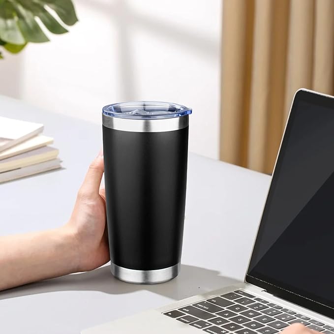 20oz Tumbler with Lid Double Wall Vacuum Insulated Travel Coffee Mug Stainless Steel Thermal Cup Powder Coated Sturdy Coffee Tumbler for Hot and Cold Beverage (Black,1)