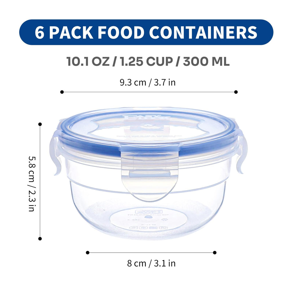KIGI Round Food Storage Containers, 1.25 cup 10 oz, 6 Pack 12-Piece