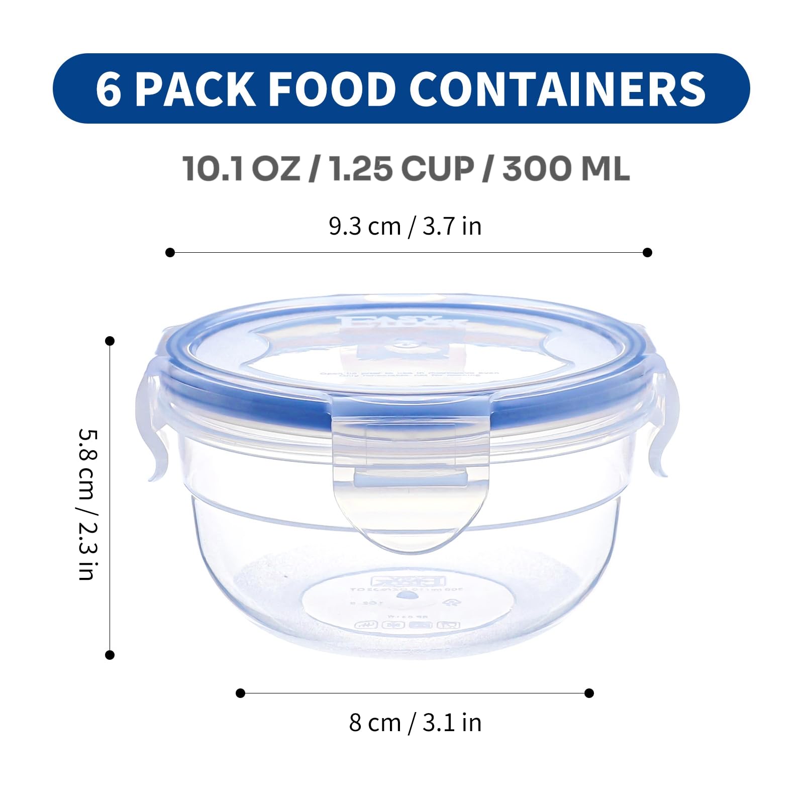 KIGI Round Food Storage Containers, 1.25 cup 10 oz, 6 Pack 12-Piece