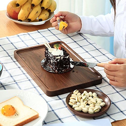 Bamber Wood Serving Tray Wooden Decorative Coffee Tea Platter Black Walnut 13.4 x 9 Inches