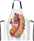 Hot Dog Cartoon Character Wearing Sunglasses Adjustable Bib Apron Kitchen Cooking Baking Gardening Apron for Women Men