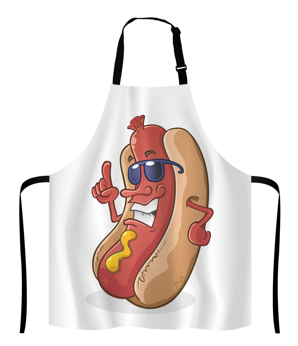 Lefolen Hot Dog Cartoon Character Wearing Sunglasses Adjustable Bib Apron Kitchen Cooking Baking Gardening Apron for Women Men