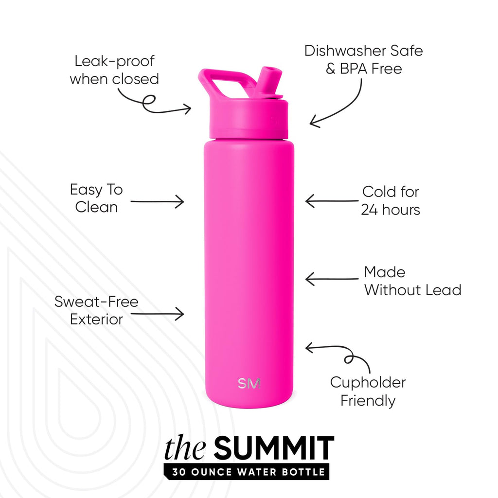 Simple Modern Insulated Water Bottle with Straw | 30oz | Pink
